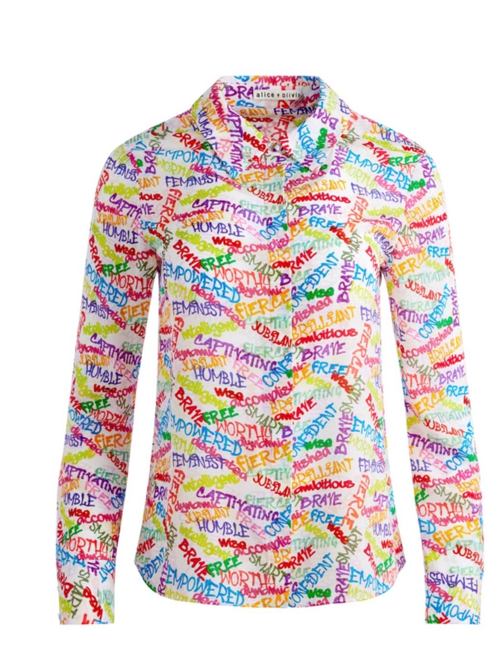 NWT - ALICE + OLIVIA Willa Silk Script Print Blouse Size M